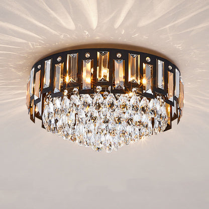 Modern Luxury Round Crystal Metal 3/5/8 Light Flush Mount Ceiling Light For Living Room
