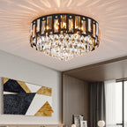 Modern Luxury Round Crystal Metal 3/5/8 Light Flush Mount Ceiling Light For Living Room