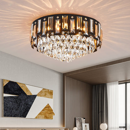 Modern Luxury Round Crystal Metal 3/5/8 Light Flush Mount Ceiling Light For Living Room