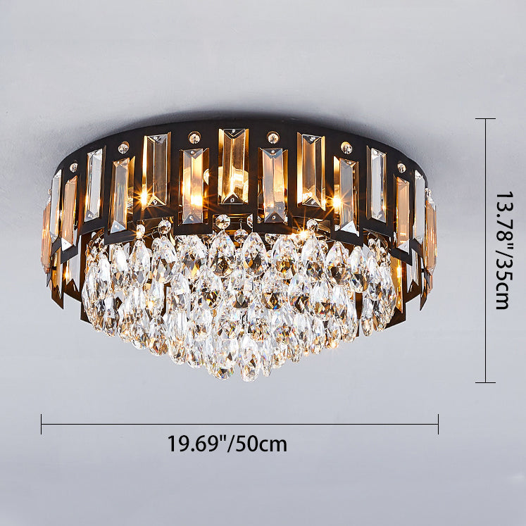 Modern Luxury Round Crystal Metal 3/5/8 Light Flush Mount Ceiling Light For Living Room