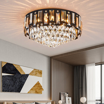 Modern Luxury Round Crystal Metal 3/5/8 Light Flush Mount Ceiling Light For Living Room