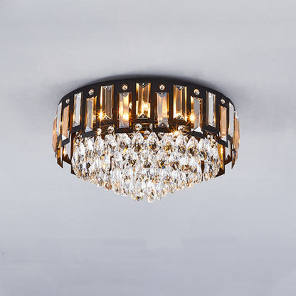Modern Luxury Round Crystal Metal 3/5/8 Light Flush Mount Ceiling Light For Living Room