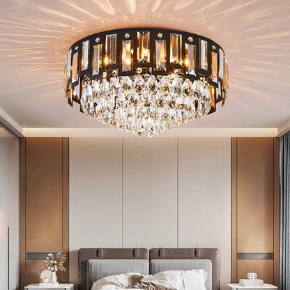 Modern Luxury Round Crystal Metal 3/5/8 Light Flush Mount Ceiling Light For Living Room