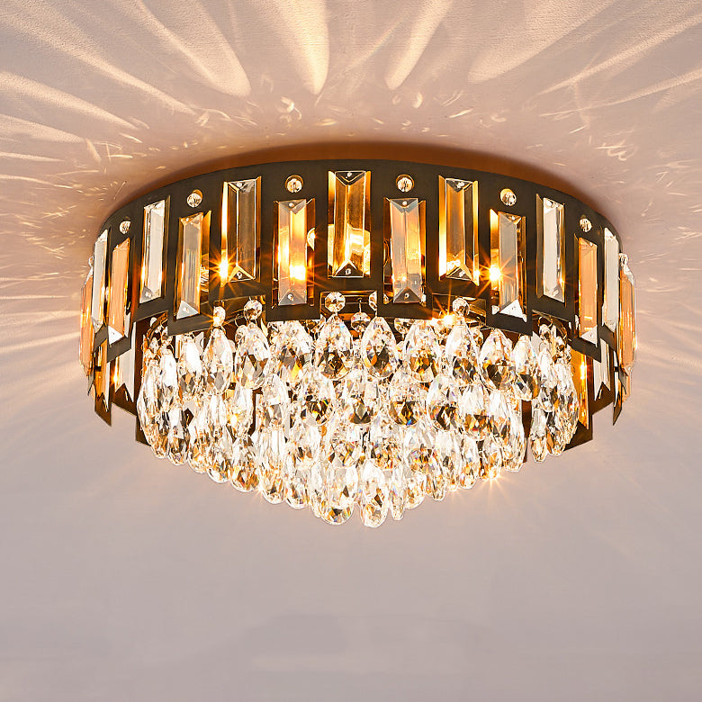 Modern Luxury Round Crystal Metal 3/5/8 Light Flush Mount Ceiling Light For Living Room