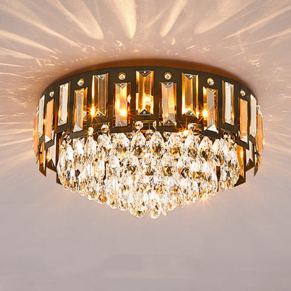 Modern Luxury Round Crystal Metal 3/5/8 Light Flush Mount Ceiling Light For Living Room