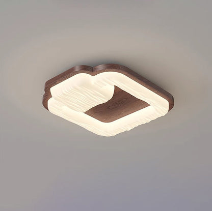 Traditional Vintage Round Rubberwood PE LED Flush Mount Ceiling Light For Living Room