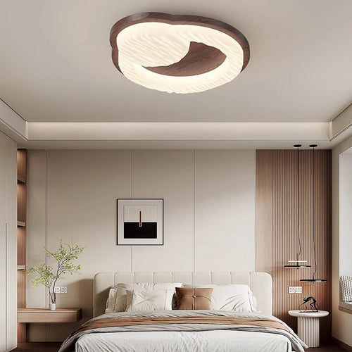 Traditional Vintage Round Rubberwood PE LED Flush Mount Ceiling Light For Living Room