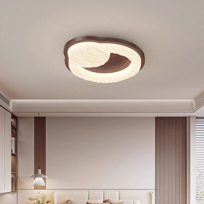 Traditional Vintage Round Rubberwood PE LED Flush Mount Ceiling Light For Living Room