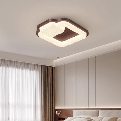 Traditional Vintage Round Rubberwood PE LED Flush Mount Ceiling Light For Living Room
