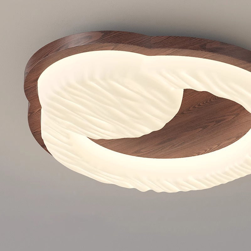 Traditional Vintage Round Rubberwood PE LED Flush Mount Ceiling Light For Living Room