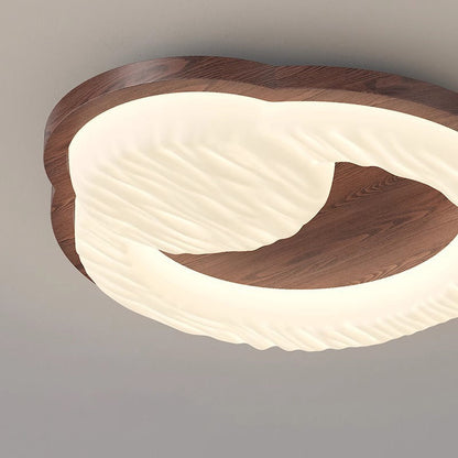 Traditional Vintage Round Rubberwood PE LED Flush Mount Ceiling Light For Living Room