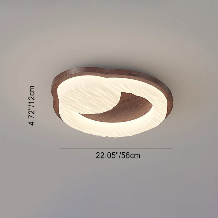 Traditional Vintage Round Rubberwood PE LED Flush Mount Ceiling Light For Living Room