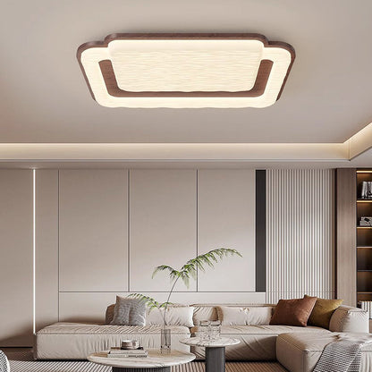 Traditional Vintage Round Rubberwood PE LED Flush Mount Ceiling Light For Living Room