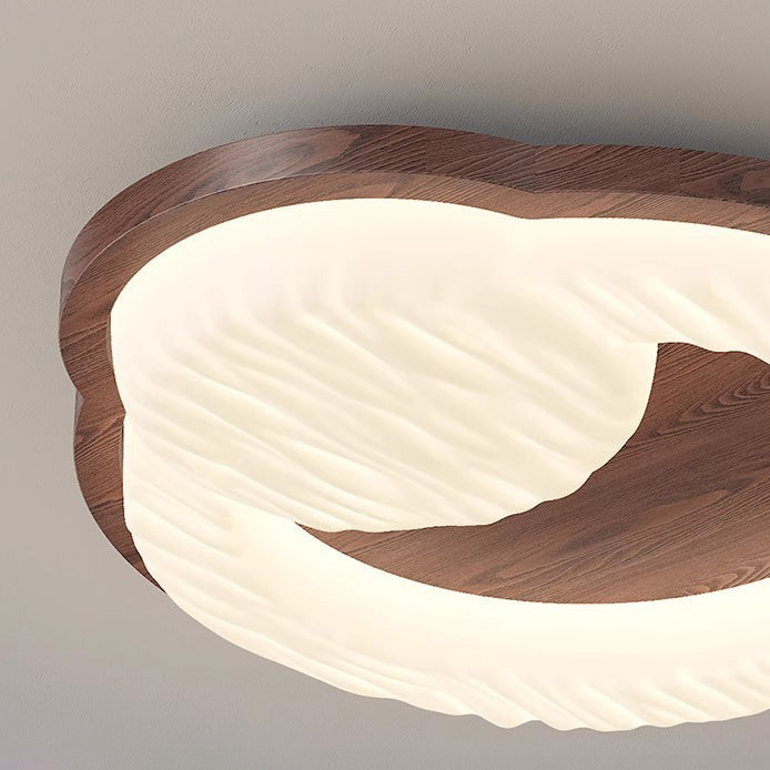 Traditional Vintage Round Rubberwood PE LED Flush Mount Ceiling Light For Living Room