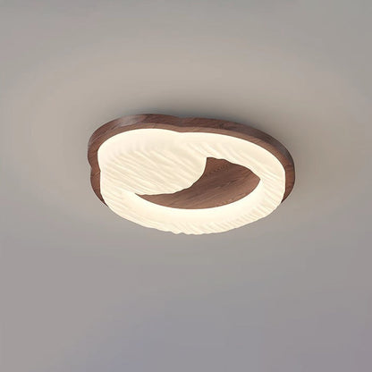 Traditional Vintage Round Rubberwood PE LED Flush Mount Ceiling Light For Living Room