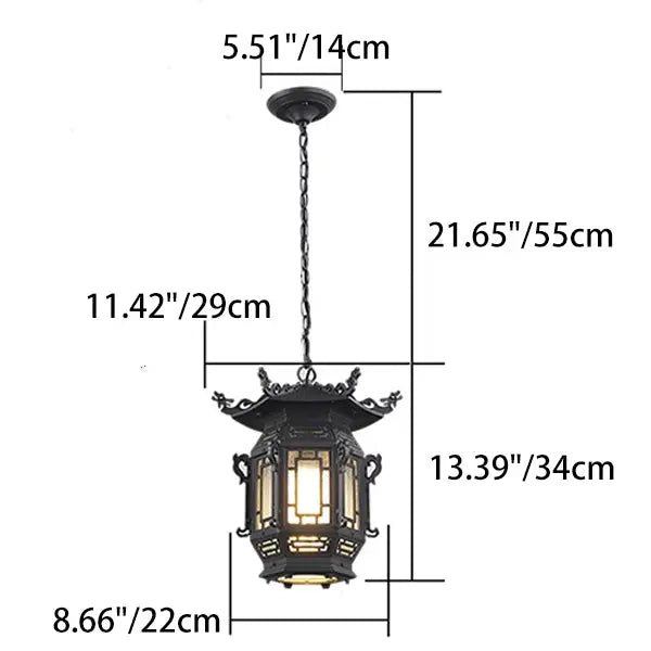 Traditional Chinese Lantern Aluminum Pvc 1-light Pendant Light for Outdoor Patio BulbSquare