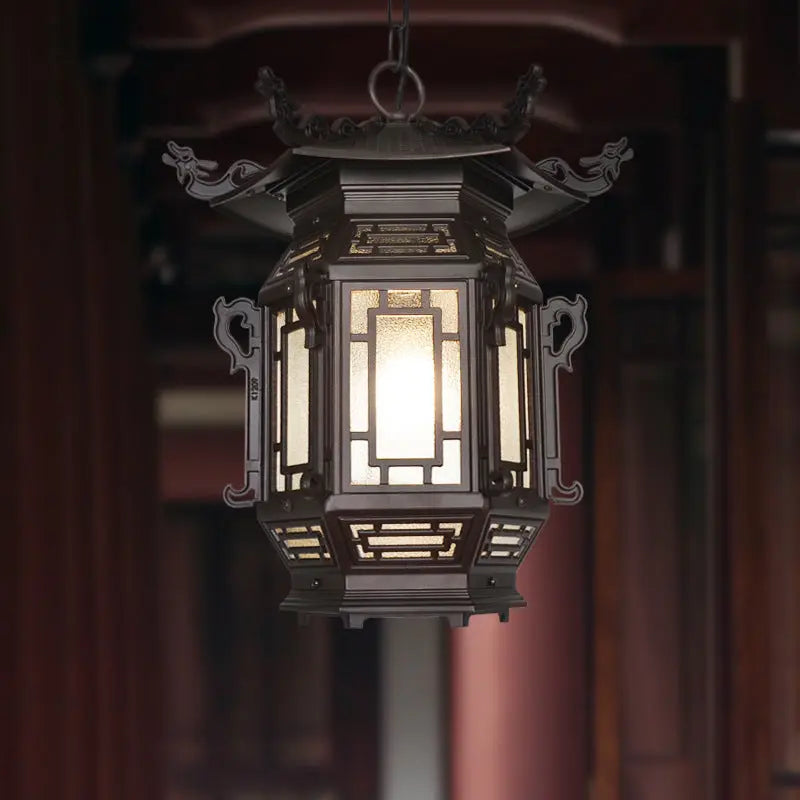 Traditional Chinese Lantern Aluminum Pvc 1-light Pendant Light for Outdoor Patio BulbSquare