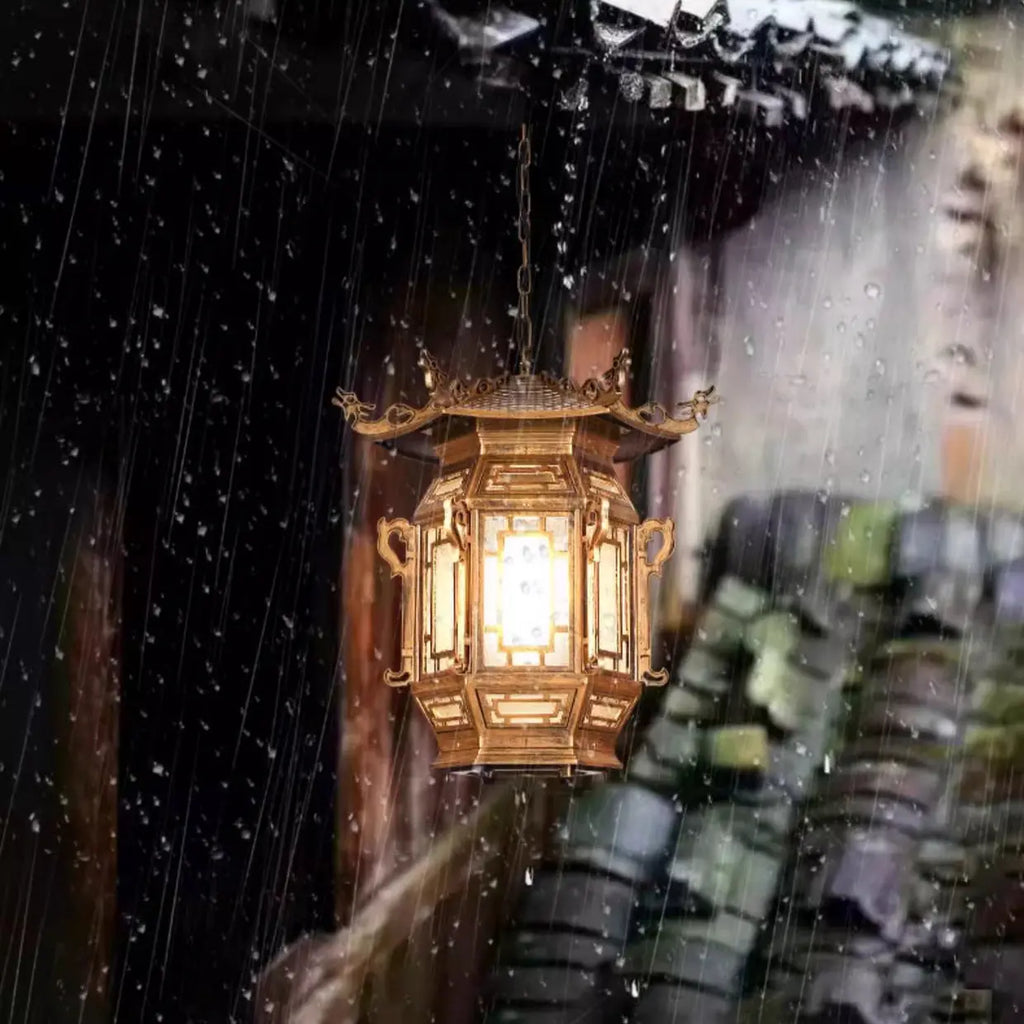 Traditional Chinese Lantern Aluminum Pvc 1-light Pendant Light for Outdoor Patio BulbSquare