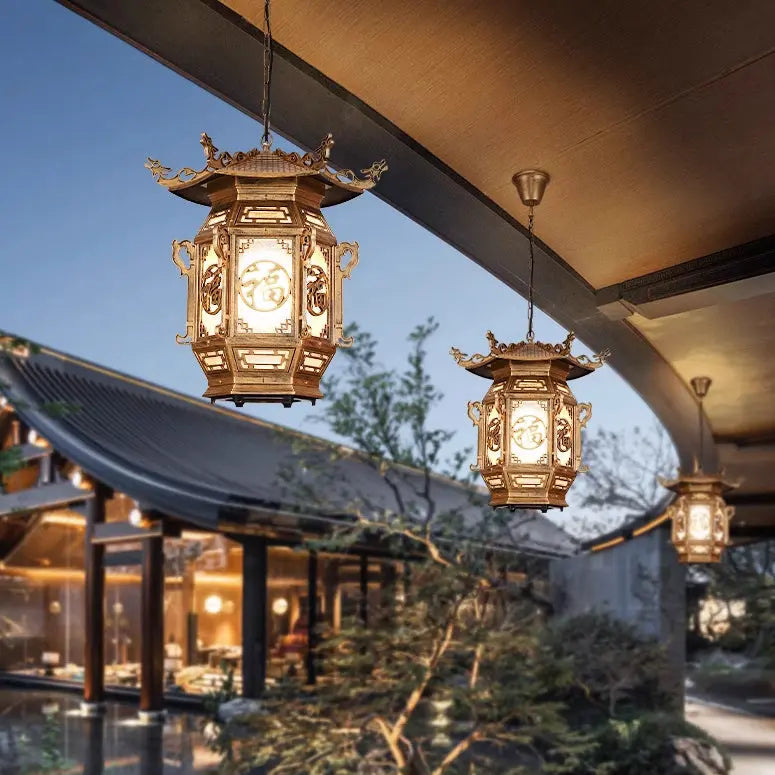 Traditional Chinese Lantern Aluminum Pvc 1-light Pendant Light for Outdoor Patio BulbSquare