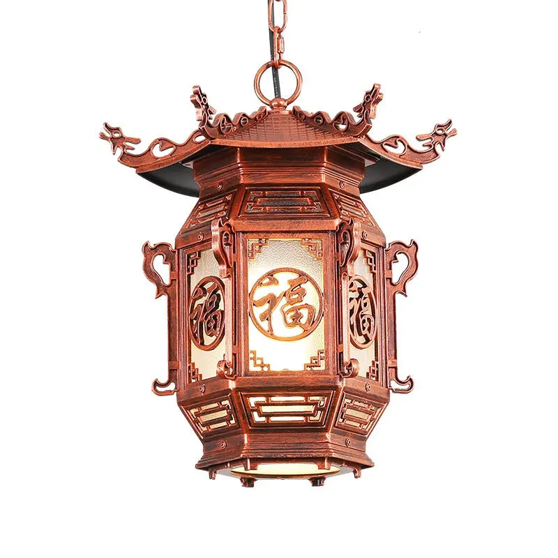 Traditional Chinese Lantern Aluminum Pvc 1-light Pendant Light for Outdoor Patio BulbSquare