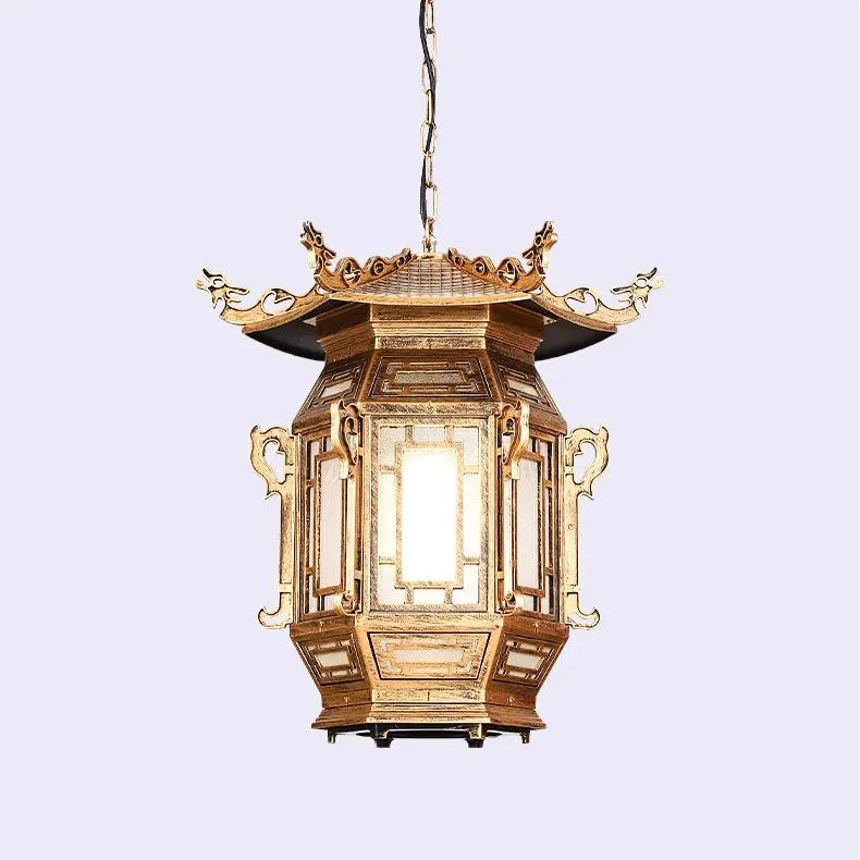 Traditional Chinese Lantern Aluminum Pvc 1-light Pendant Light for Outdoor Patio BulbSquare