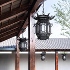Traditional Chinese Lantern Aluminum Pvc 1-light Pendant Light for Outdoor Patio BulbSquare