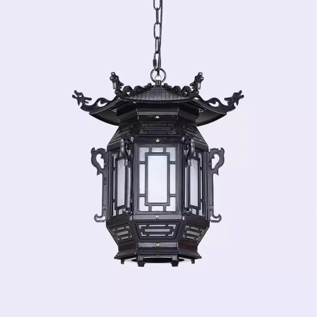 Traditional Chinese Lantern Aluminum Pvc 1-light Pendant Light for Outdoor Patio BulbSquare