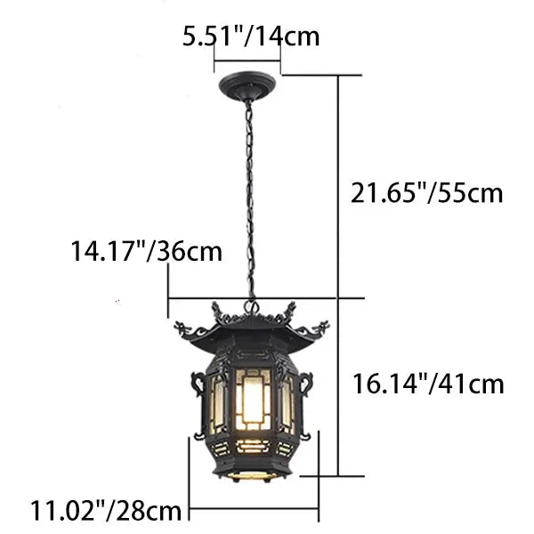 Traditional Chinese Lantern Aluminum Pvc 1-light Pendant Light for Outdoor Patio BulbSquare