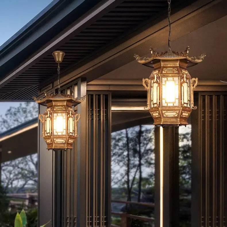 Traditional Chinese Lantern Aluminum Pvc 1-light Pendant Light for Outdoor Patio BulbSquare