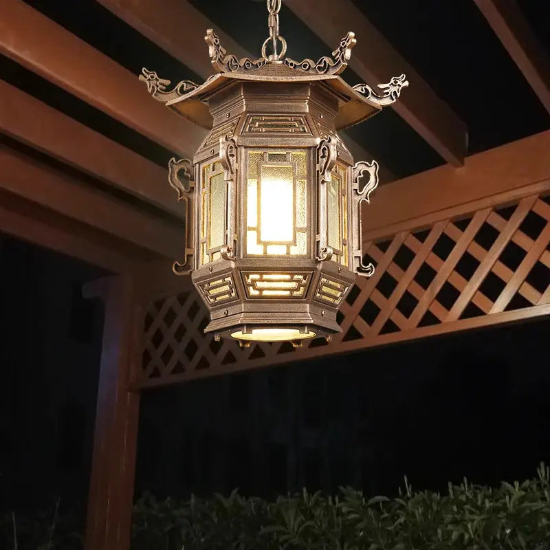 Traditional Chinese Lantern Aluminum Pvc 1-light Pendant Light for Outdoor Patio BulbSquare