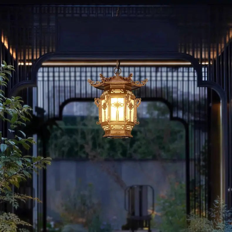 Traditional Chinese Lantern Aluminum Pvc 1-light Pendant Light for Outdoor Patio BulbSquare