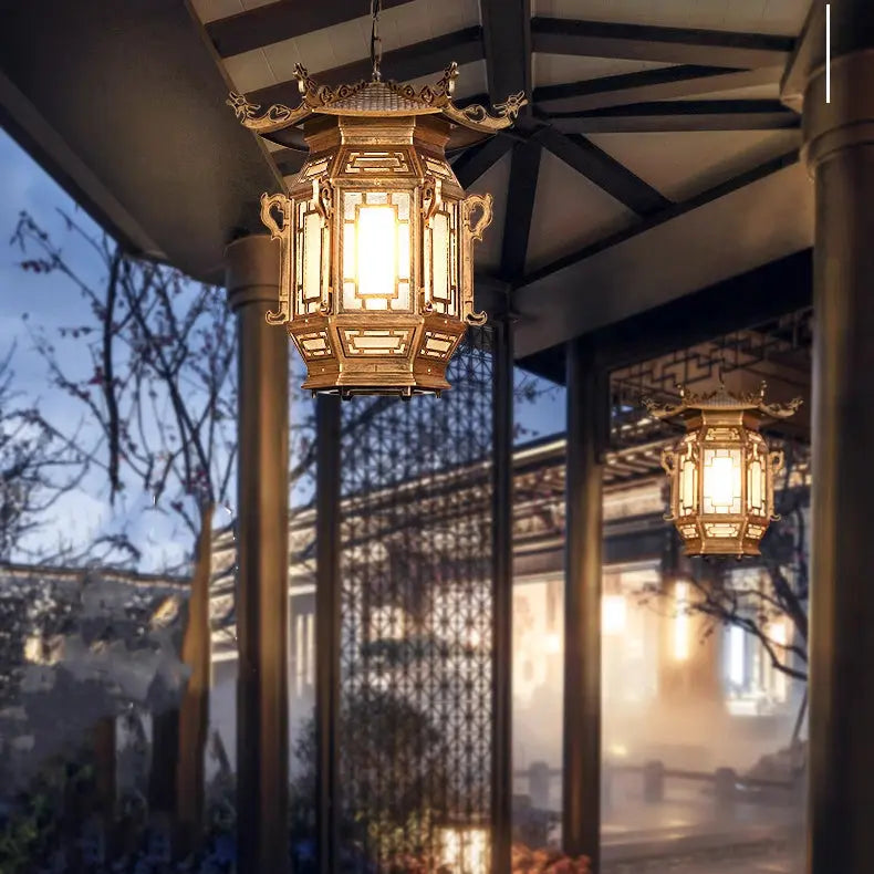 Traditional Chinese Lantern Aluminum Pvc 1-light Pendant Light for Outdoor Patio BulbSquare