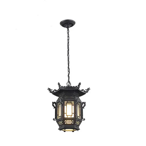 Traditional Chinese Lantern Aluminum Pvc 1-light Pendant Light for Outdoor Patio BulbSquare