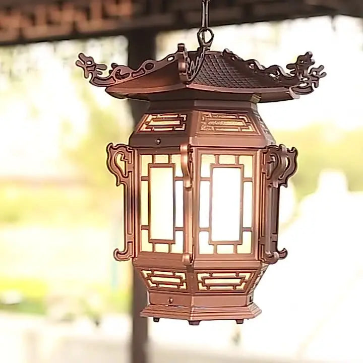 Traditional Chinese Lantern Aluminum Pvc 1-light Pendant Light for Outdoor Patio BulbSquare