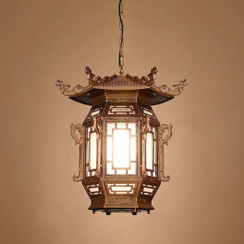 Traditional Chinese Lantern Aluminum Pvc 1-light Pendant Light for Outdoor Patio BulbSquare