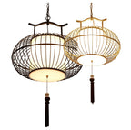 Traditional Chinese Globe Iron Fabric 2-Light Pendant Light For Living Room