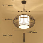 Traditional Chinese Globe Iron Fabric 2-Light Pendant Light For Living Room