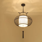 Traditional Chinese Globe Iron Fabric 2-Light Pendant Light For Living Room