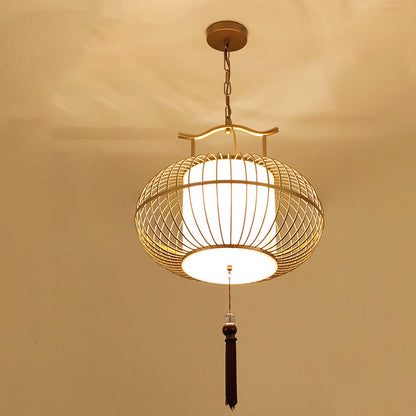 Traditional Chinese Globe Iron Fabric 2-Light Pendant Light For Living Room