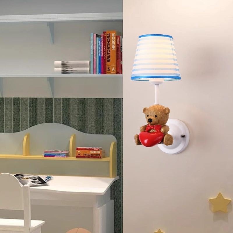 Lumendat Contemporary Creative Kids Cartoon Frustum Cone Iron Resin Fabric 1-Light Wall Sconce Lamp For Bedroom Lumendat