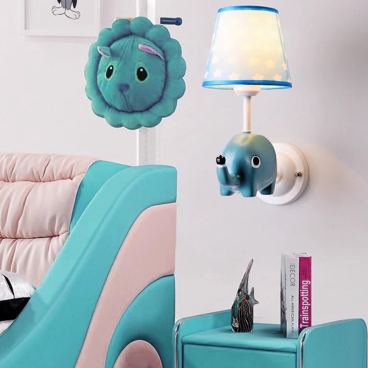 Lumendat Contemporary Creative Kids Cartoon Frustum Cone Iron Resin Fabric 1-Light Wall Sconce Lamp For Bedroom Lumendat
