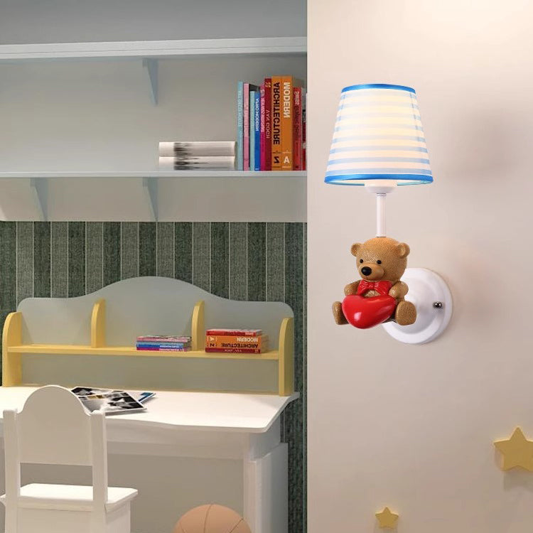 Lumendat Contemporary Creative Kids Cartoon Frustum Cone Iron Resin Fabric 1-Light Wall Sconce Lamp For Bedroom Lumendat