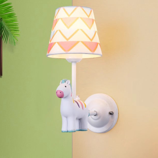 Lumendat Contemporary Creative Kids Cartoon Frustum Cone Iron Resin Fabric 1-Light Wall Sconce Lamp For Bedroom Lumendat