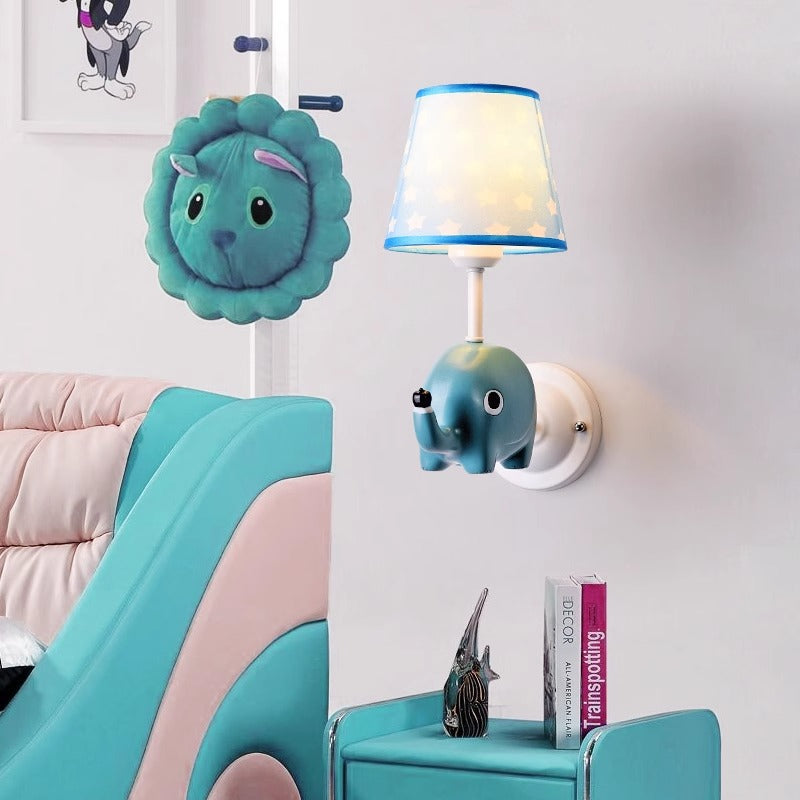 Lumendat Contemporary Creative Kids Cartoon Frustum Cone Iron Resin Fabric 1-Light Wall Sconce Lamp For Bedroom Lumendat