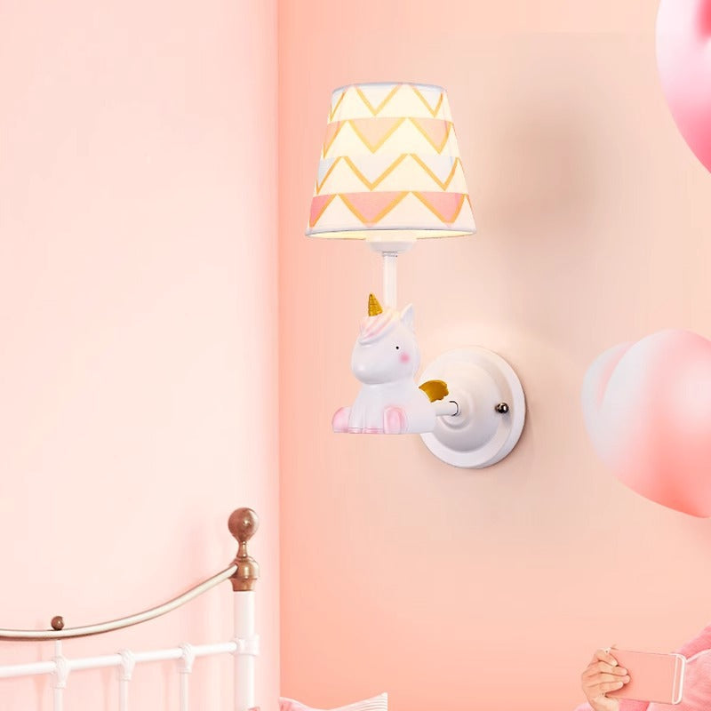 Lumendat Contemporary Creative Kids Cartoon Frustum Cone Iron Resin Fabric 1-Light Wall Sconce Lamp For Bedroom Lumendat