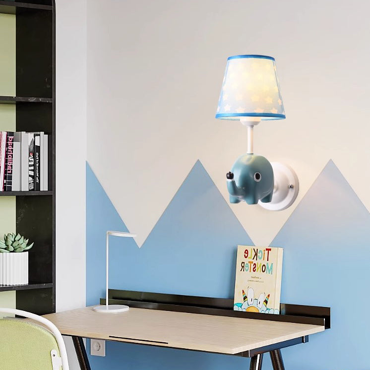 Lumendat Contemporary Creative Kids Cartoon Frustum Cone Iron Resin Fabric 1-Light Wall Sconce Lamp For Bedroom Lumendat
