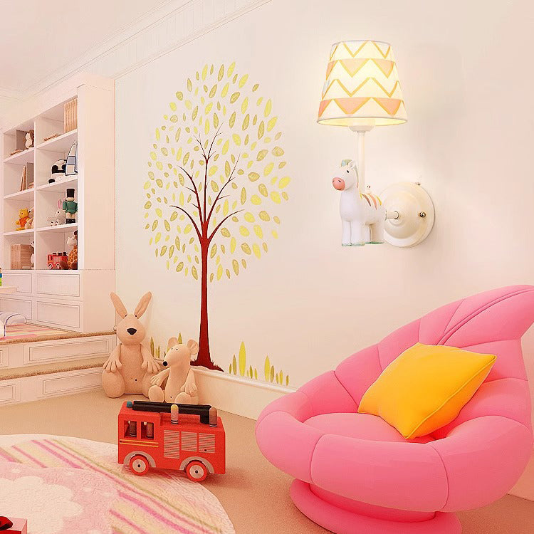 Lumendat Contemporary Creative Kids Cartoon Frustum Cone Iron Resin Fabric 1-Light Wall Sconce Lamp For Bedroom Lumendat