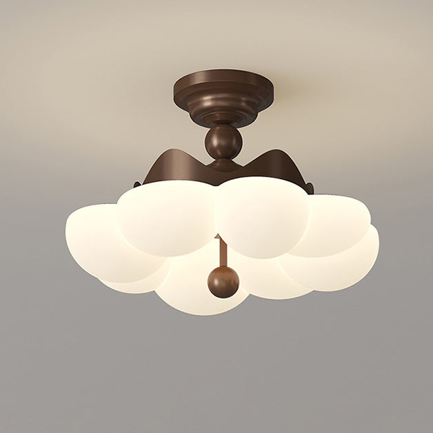 Contemporary Creative Crown Round Iron PE LED Semi-Flush Mount Ceiling Light For Bedroom