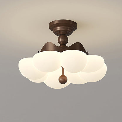 Contemporary Creative Crown Round Iron PE LED Semi-Flush Mount Ceiling Light For Bedroom