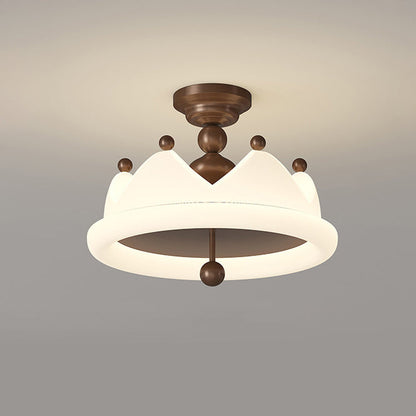 Contemporary Creative Crown Round Iron PE LED Semi-Flush Mount Ceiling Light For Bedroom